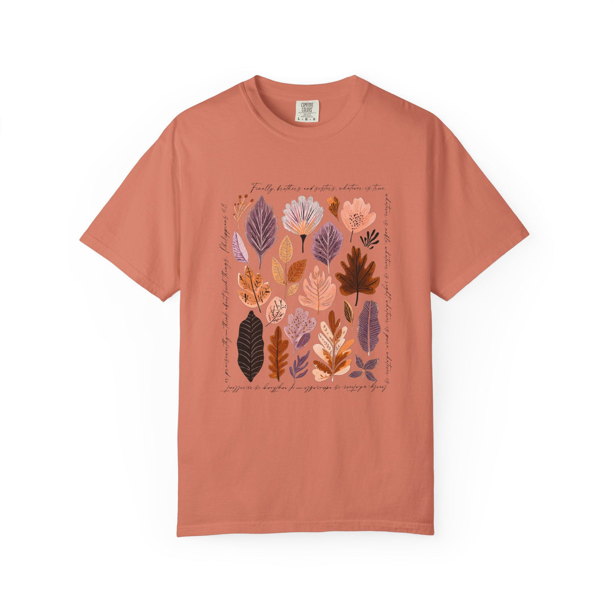 Think About Such Things T-Shirt Autumn Leaves Botanical Christian Tee