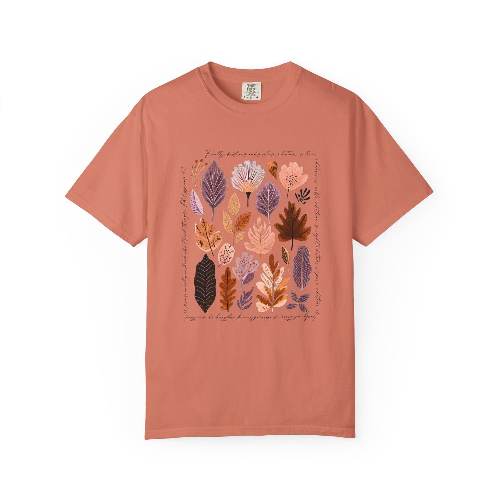 Think About Such Things T-Shirt Autumn Leaves Botanical Christian Tee