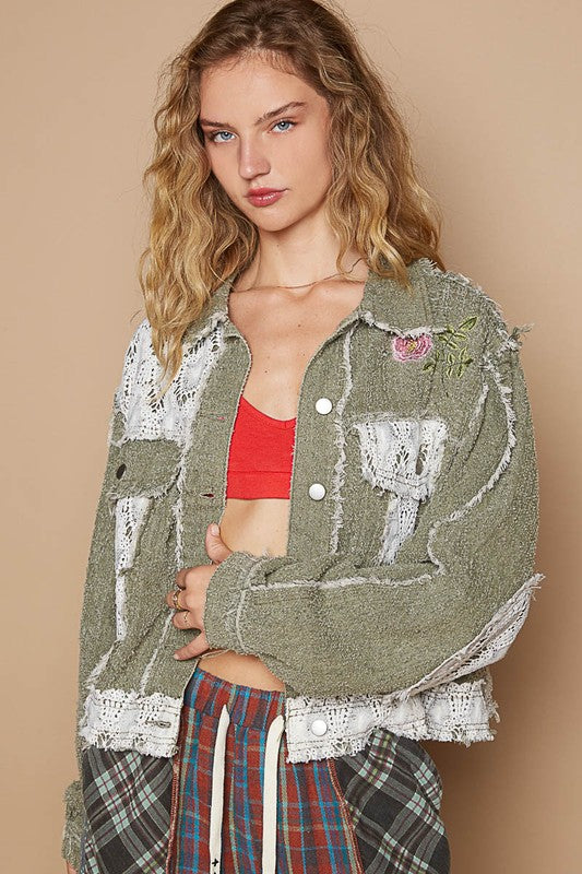 POL Crochet Patch Embroidered Button Up Jacket - Sydney So Sweet