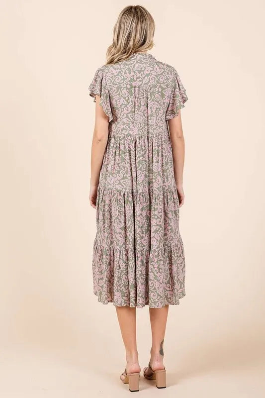 Mittoshop Abstract Print Ruffle Tier Midi Dress - Sydney So Sweet