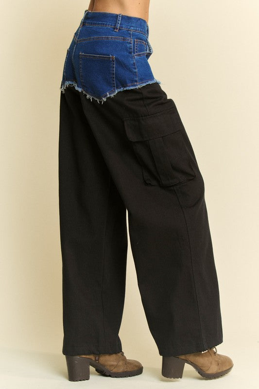 Davi & Dani Denim Patchwork Wide Leg Pants with Cargo Pockets - Sydney So Sweet