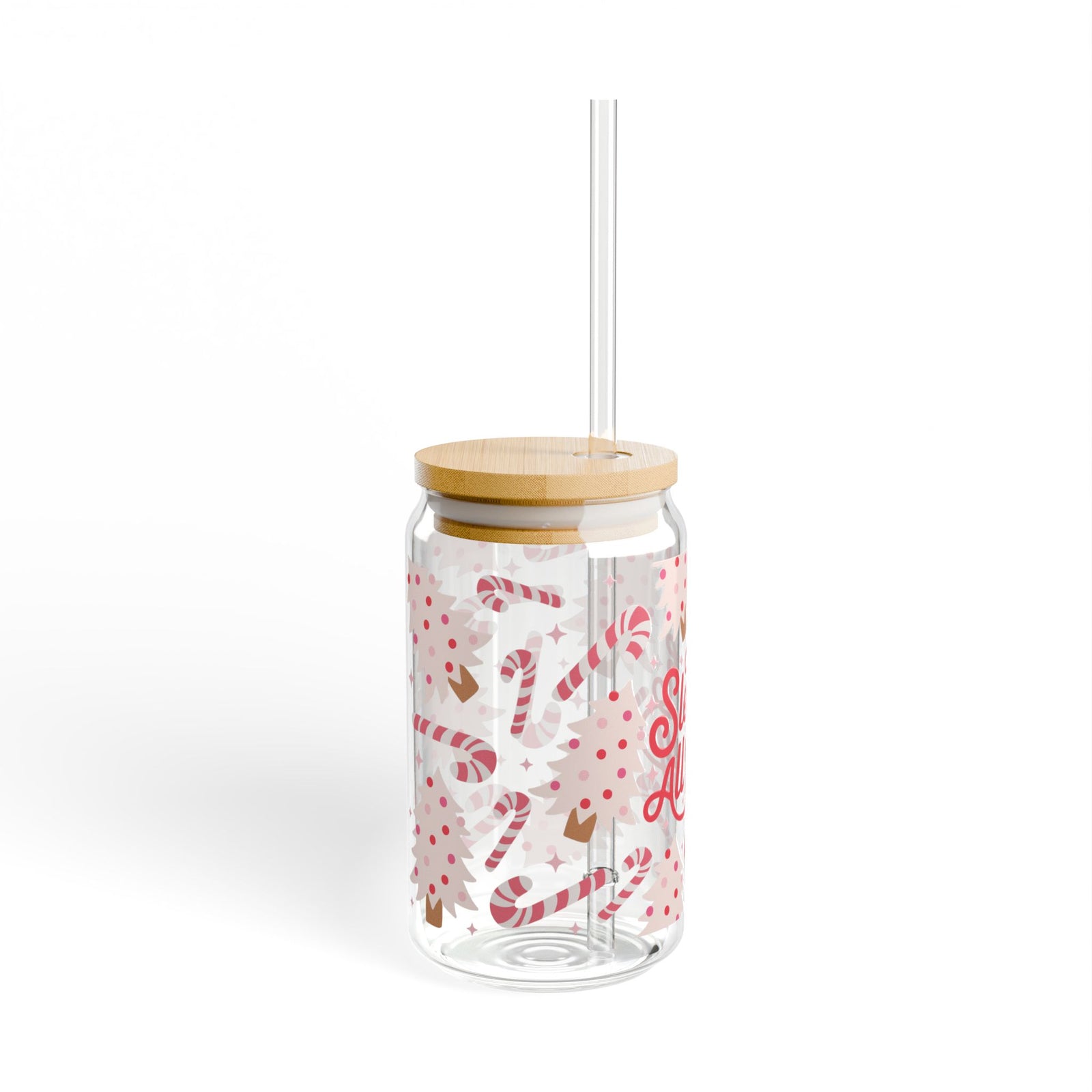 Sleight All Day Christmas Sipper Glass 16oz Reusable Drink Jar with Lid & Straw