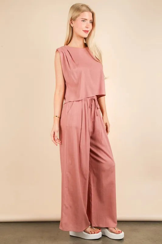 VERY J Solid Woven Top & Pants Set - Sydney So Sweet