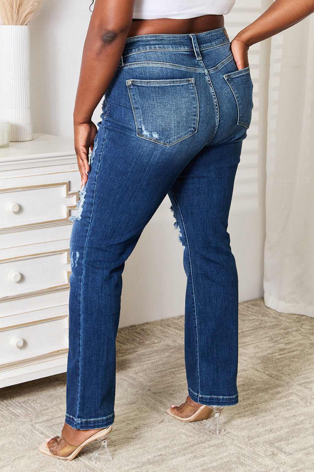 Judy Blue Full Size Mid Rise Hand Sand & Destroy Bootcut Jeans - Sydney So Sweet