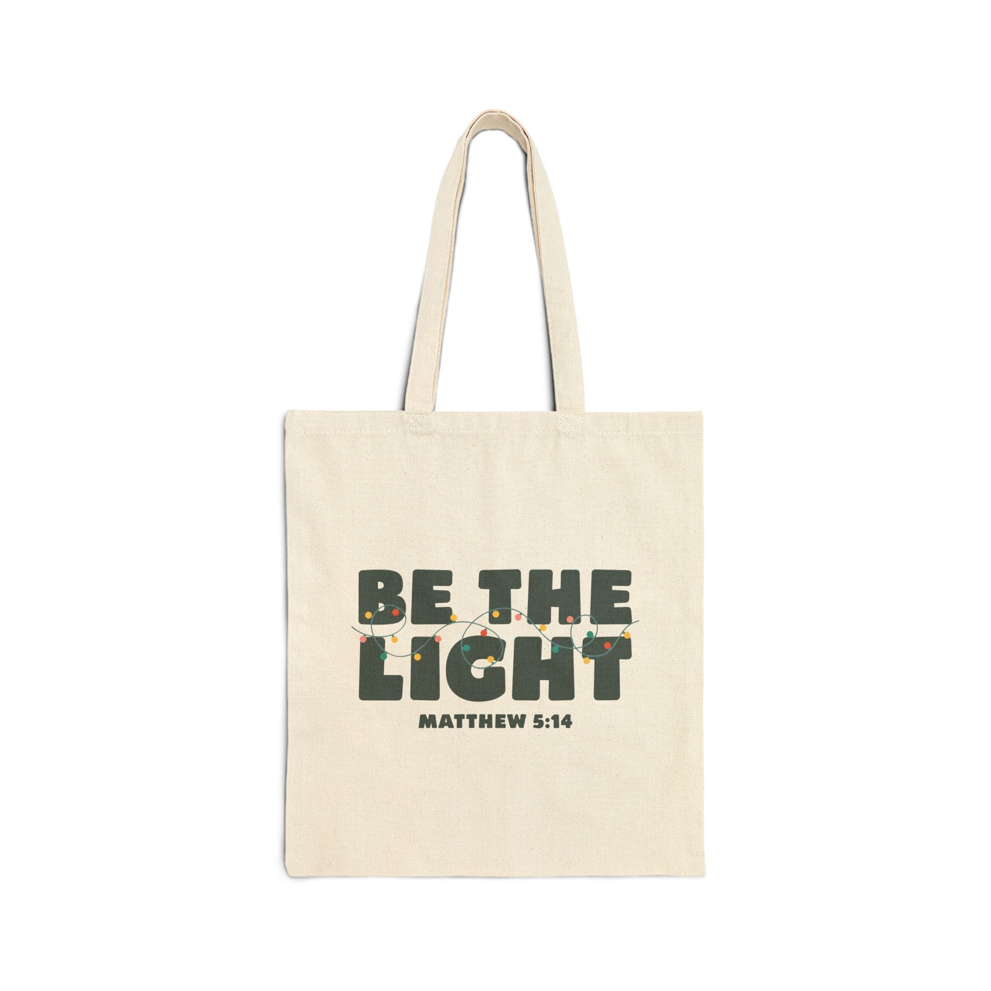 Be The Light Matthew 5:14 Cotton Canvas Christian Grocery Church Christmas Shopping Tote Bag - Sydney So Sweet
