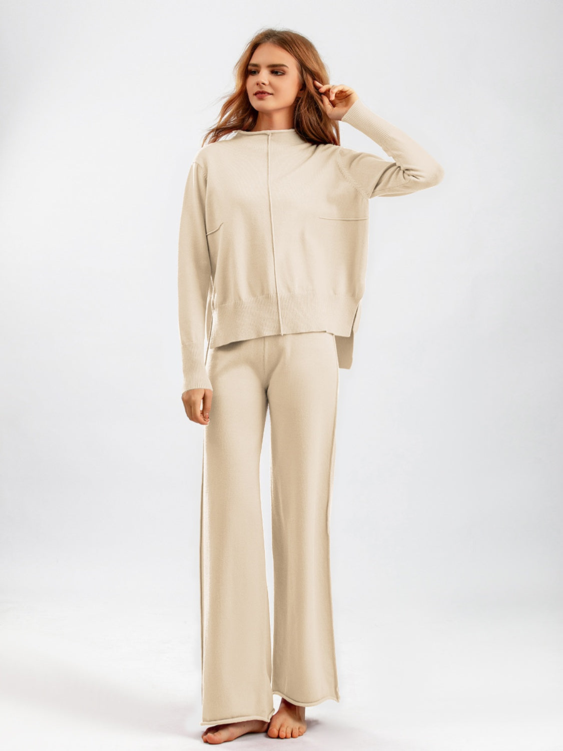 Basic Bae Mock Neck Long Sleeve Top and Pants Sweater Set - Sydney So Sweet