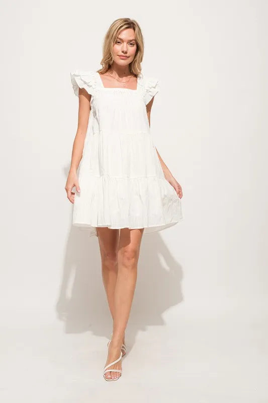 And The Why Origami Pleating Ruffled Sleeve Tiered Dress - Sydney So Sweet