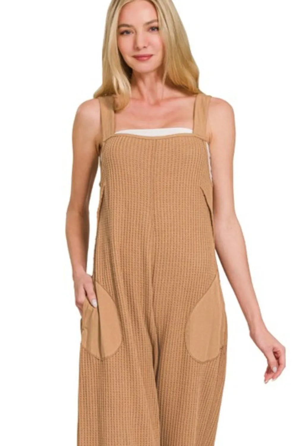 Zenana Knit Waffle Wide Leg Overalls - Sydney So Sweet