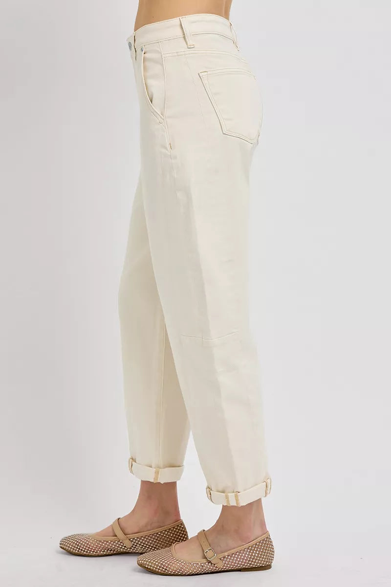 RISEN High Rise Relaxed Barrel Cuffed Jeans - Sydney So Sweet