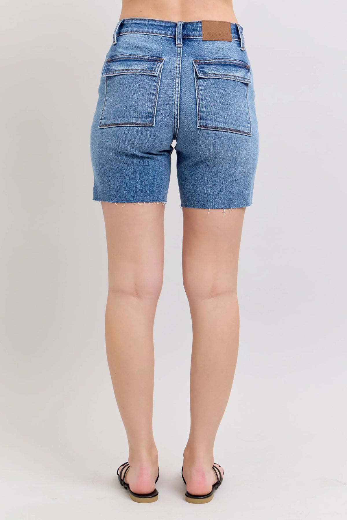 Judy Blue Full Size Mid Rise Bermudas Denim Shorts W/ Back Flap Pockets Plus Size - Sydney So Sweet