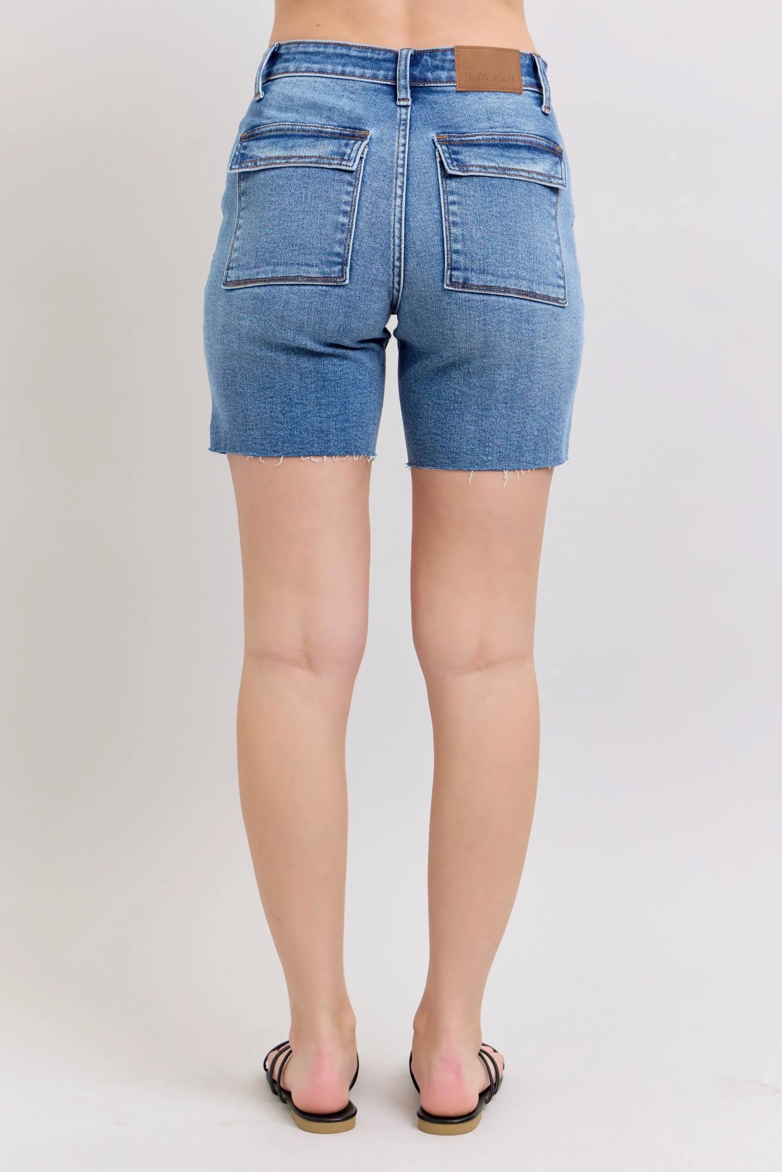 Judy Blue Full Size Mid Rise Bermudas Denim Shorts W/ Back Flap Pockets Plus Size - Sydney So Sweet