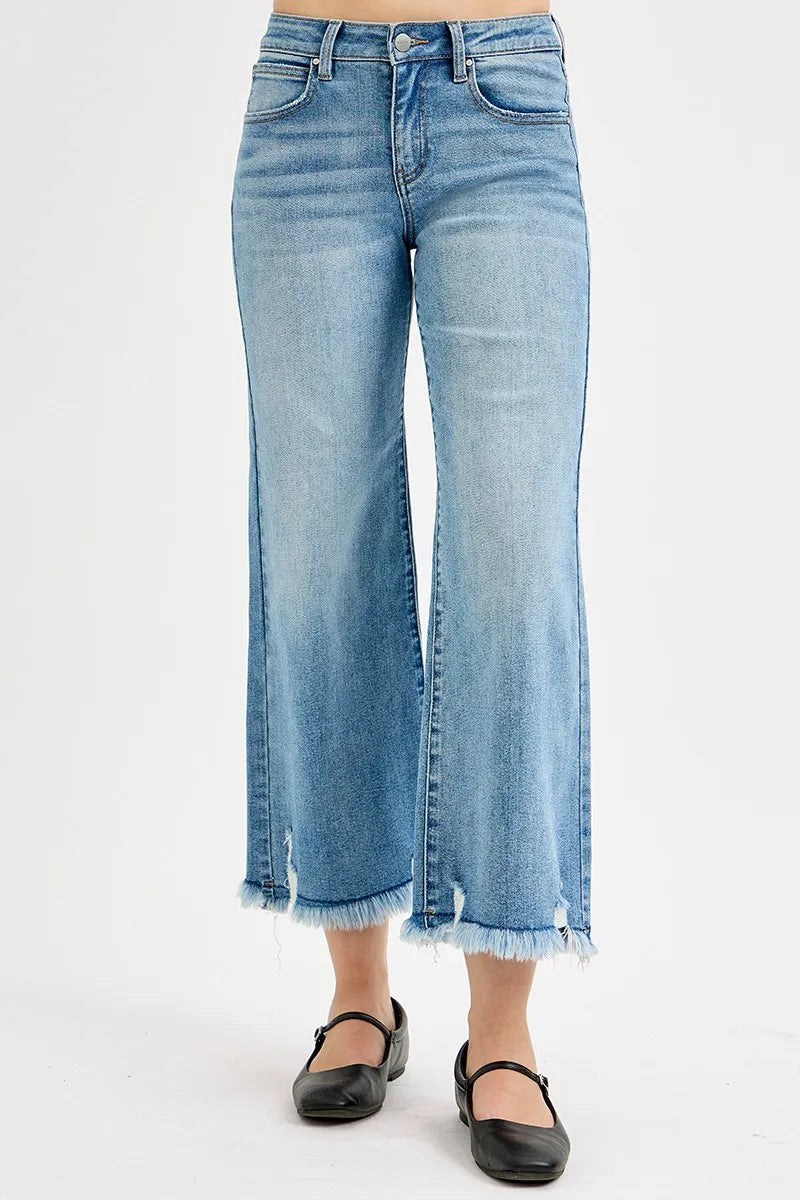 RISEN Full Size Mid Rise Crop Wide Leg Jeans Plus Size - Sydney So Sweet