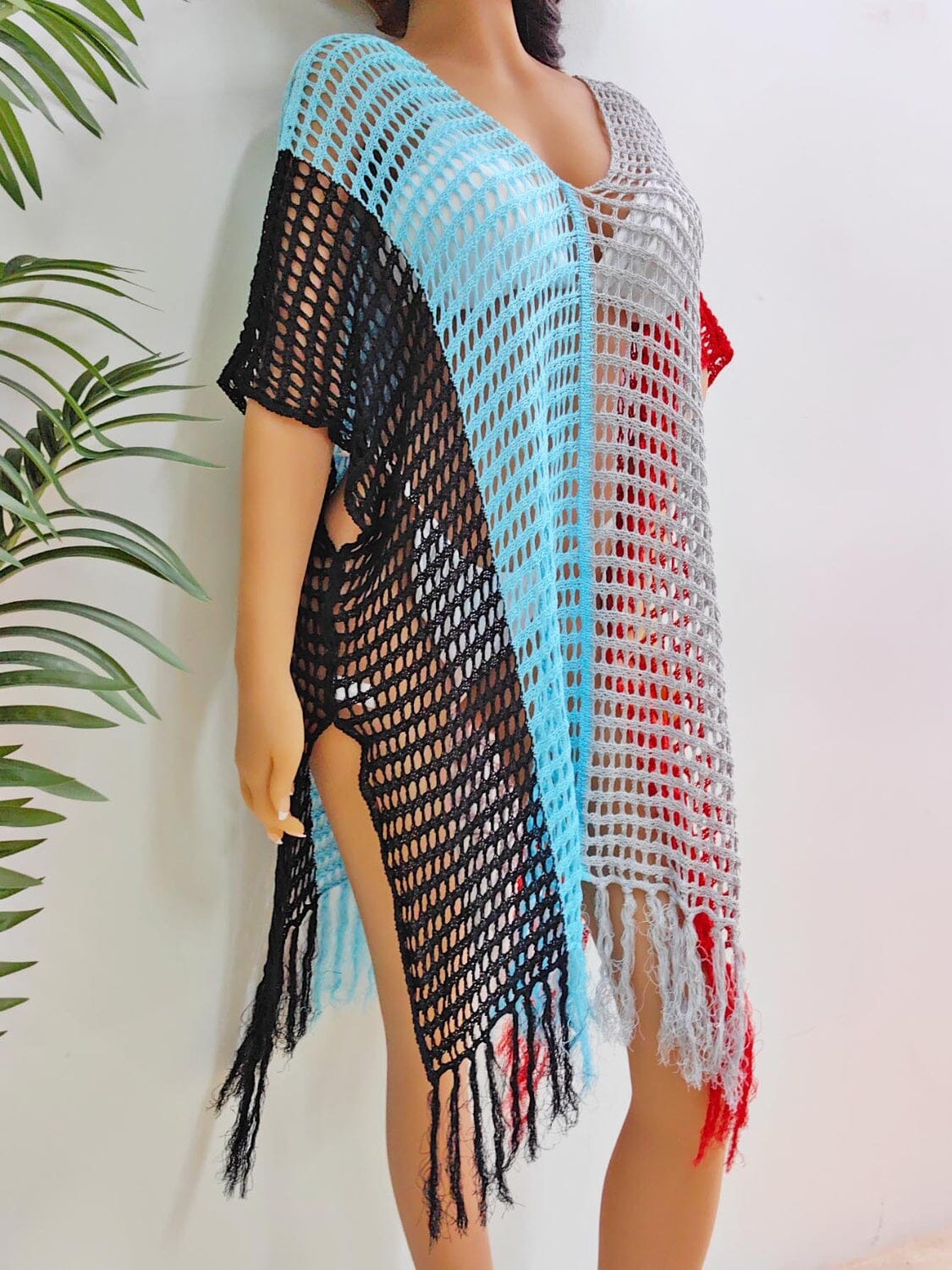 Fringe Color Block Scoop Neck Cover Up - Sydney So Sweet