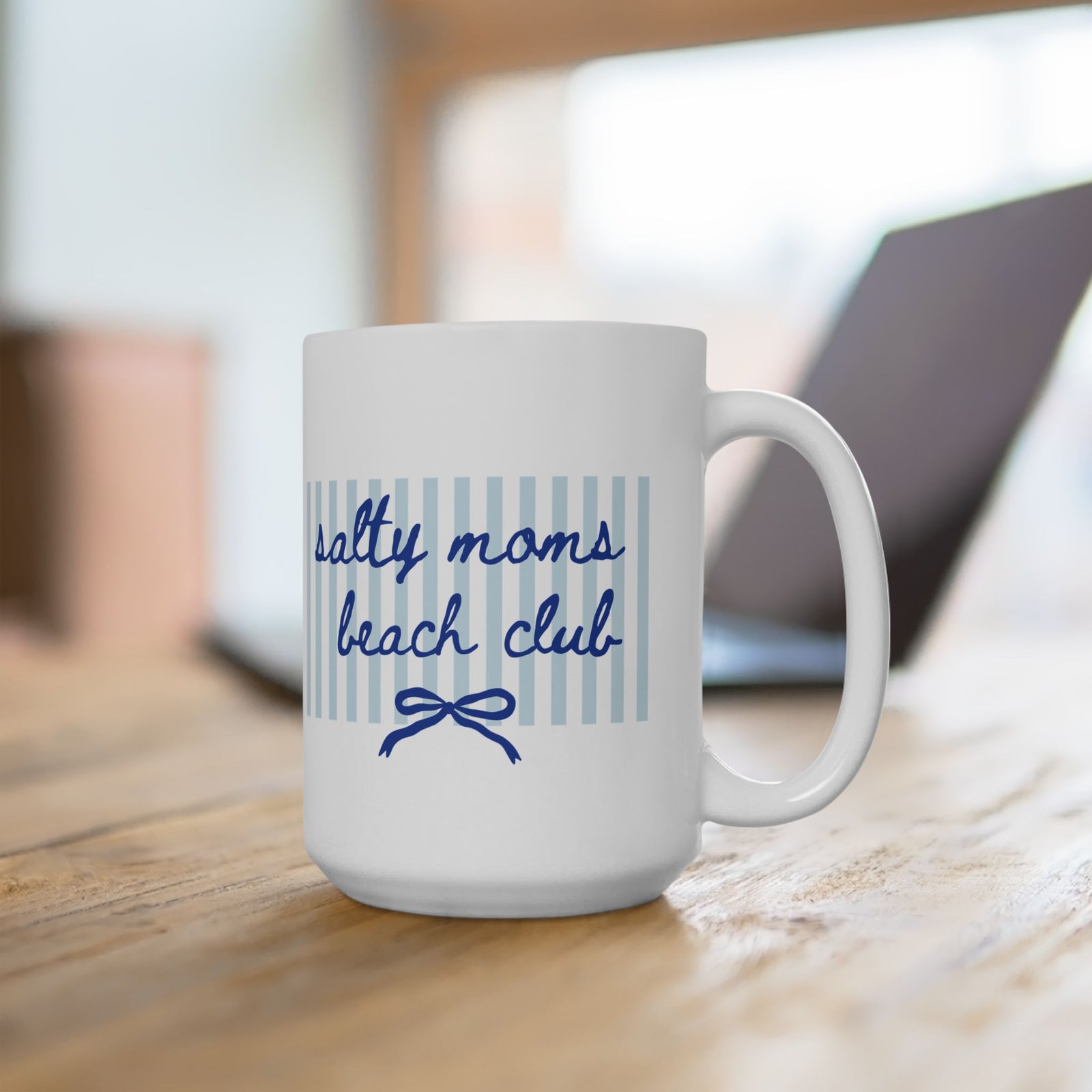 Salty Moms Beach Club Coastal Stripe Ceramic Mug Coffee Cup (11oz & 15oz)