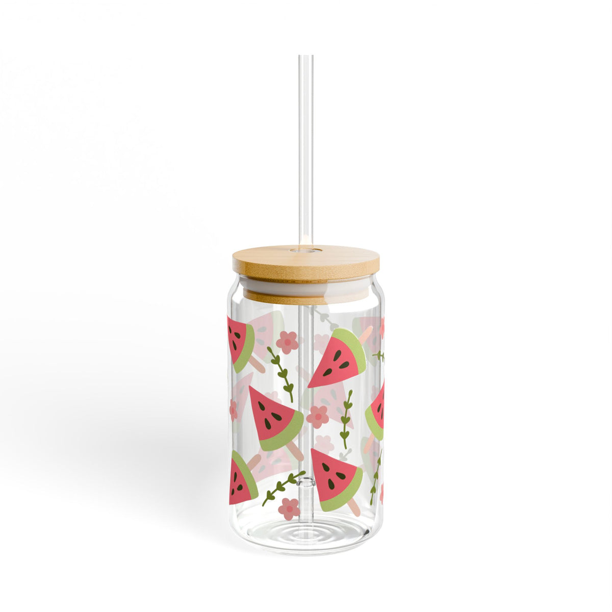 Watermelon Slice Tumbler Sipper Glass 16oz — Reusable Drink Jar with Lid & Straw