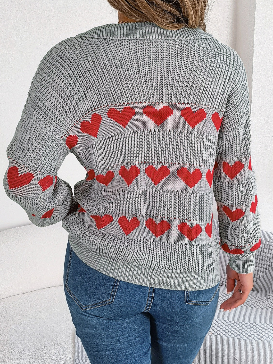 Heart Johnny Collar Long Sleeve Sweater - Sydney So Sweet