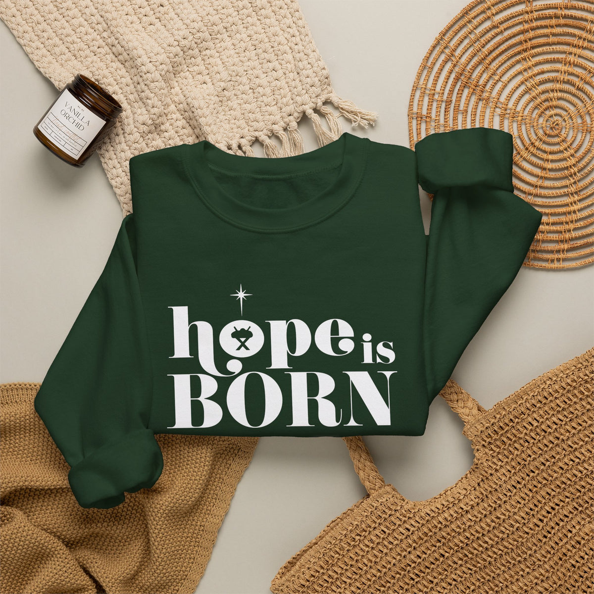 Hope is Born Nativity Christmas Season Crewneck Unisex Sweatshirt