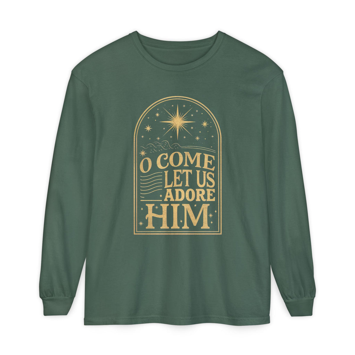 O Come Let Us Adore Him Long Sleeve T-Shirt Christmas Distressed Graphic Tee