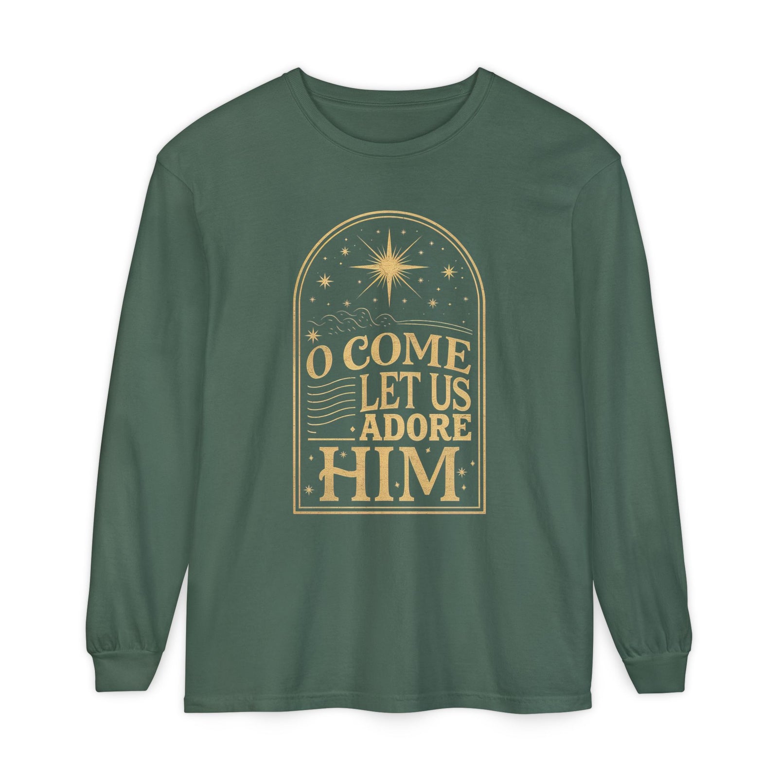 O Come Let Us Adore Him Long Sleeve T-Shirt Christmas Distressed Graphic Tee