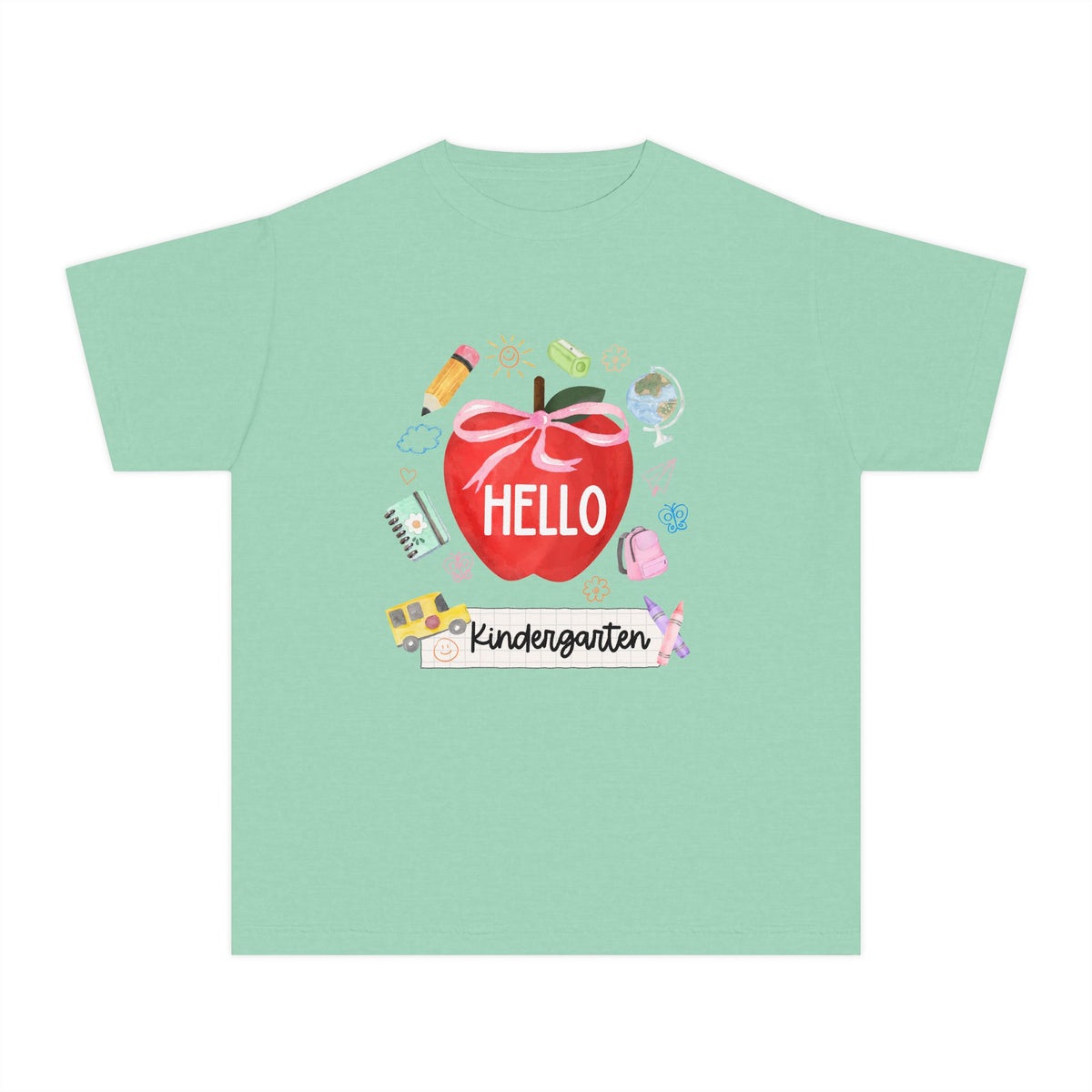 Hello Kindergarten Preppy Coquette Apple Graphic Tee Back to School Kindergarten T-Shirt