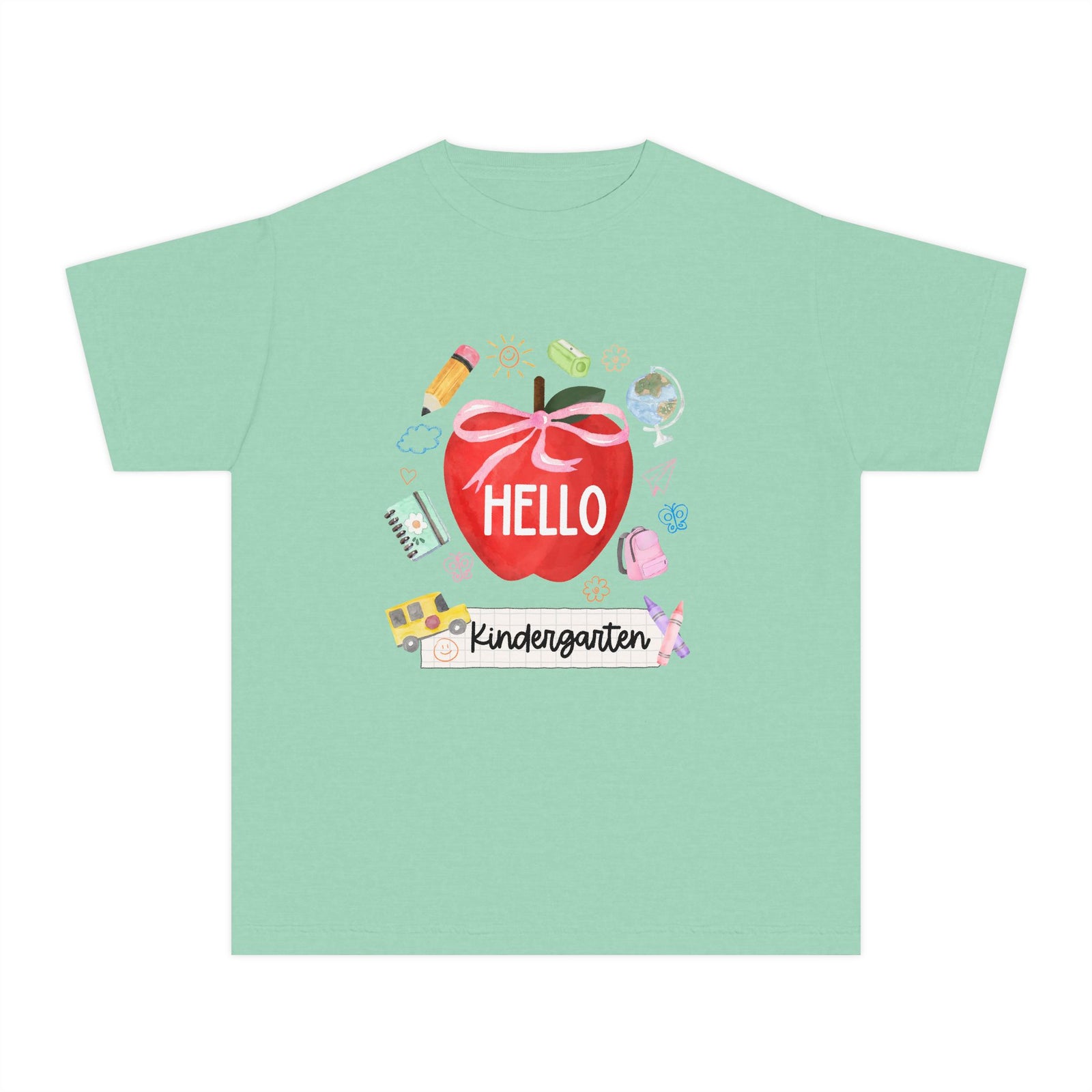 Hello Kindergarten Preppy Coquette Apple Graphic Tee Back to School Kindergarten T-Shirt