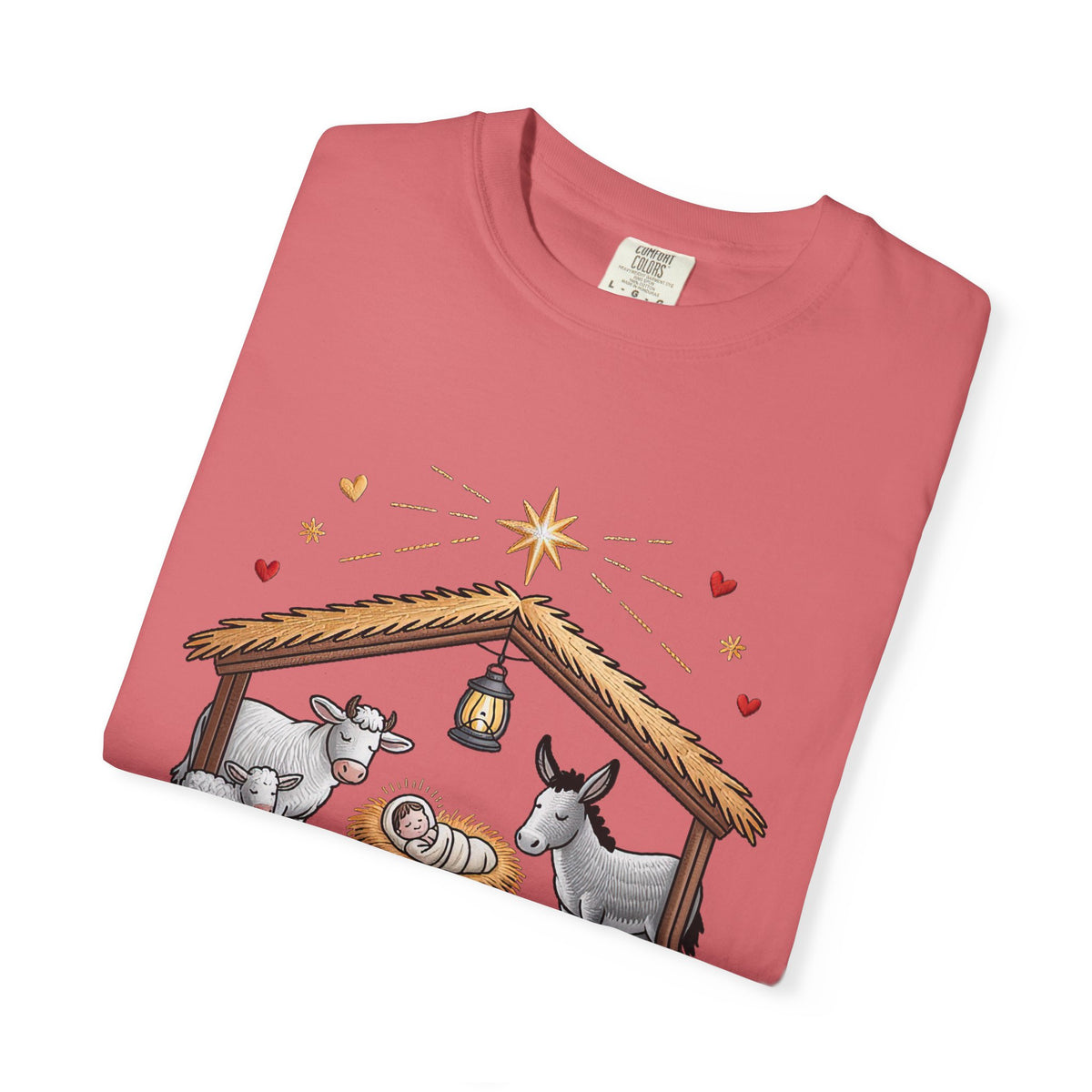 Christ the Savior is Born Faux Embroidery T-Shirt Nativity Scene Graphic Tee