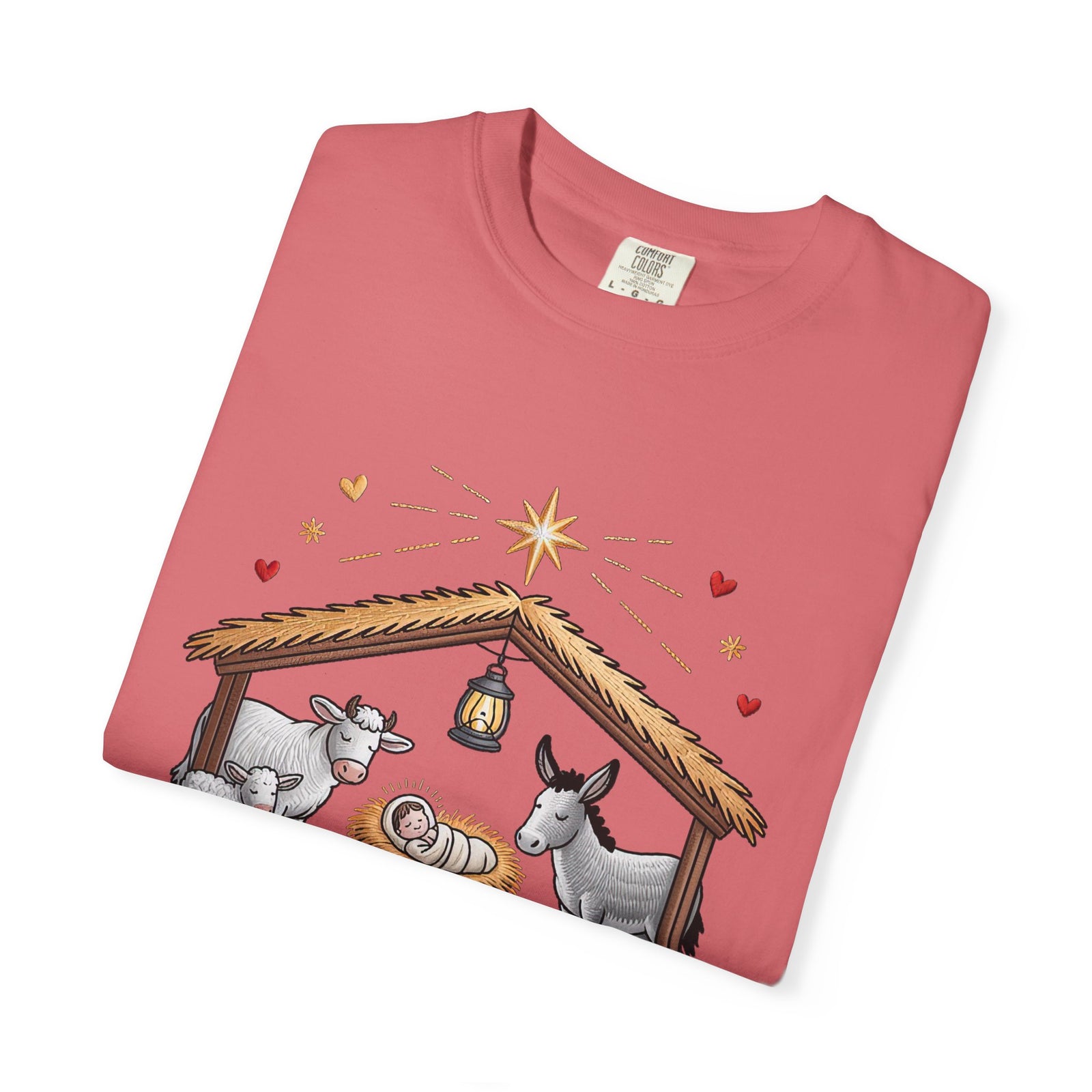 Christ the Savior is Born Faux Embroidery T-Shirt Nativity Scene Graphic Tee