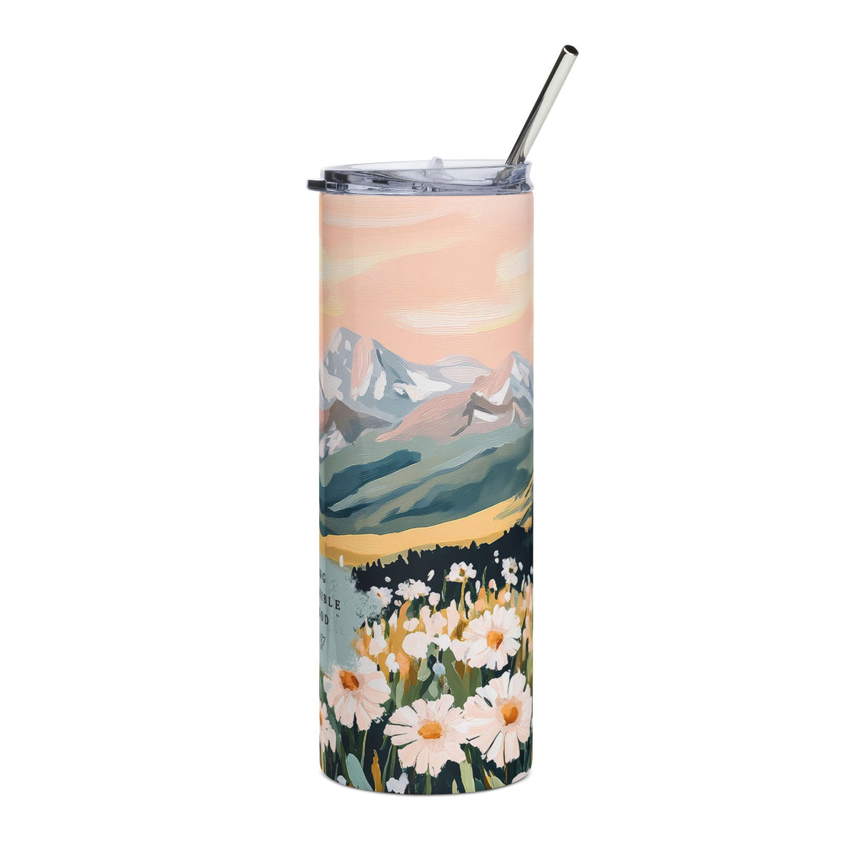 Nothing Is Impossible With God 20oz Mountain Floral Tumbler Inspirational Stainless Steel Travel Cup