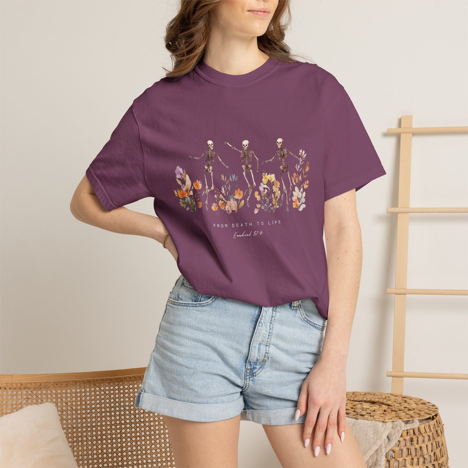 Floral Skeletons From Death to Life T-Shirt Halloween Christian Graphic Tee