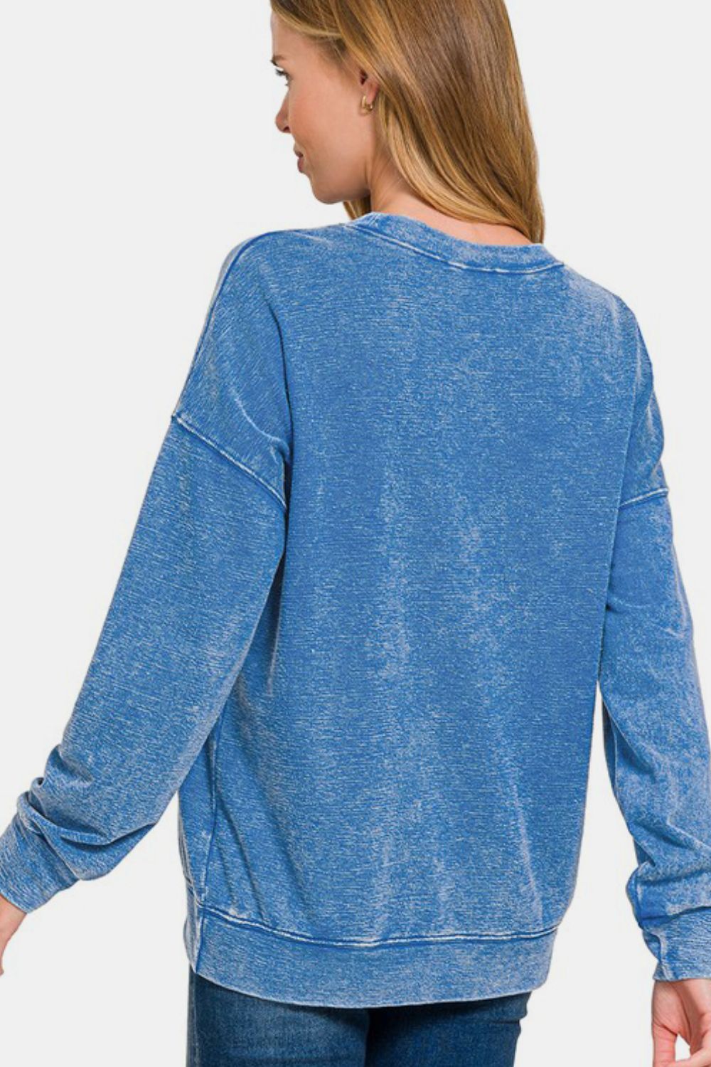 Zenana Washed Round Neck Dropped Shoulder Sweatshirt - Sydney So Sweet