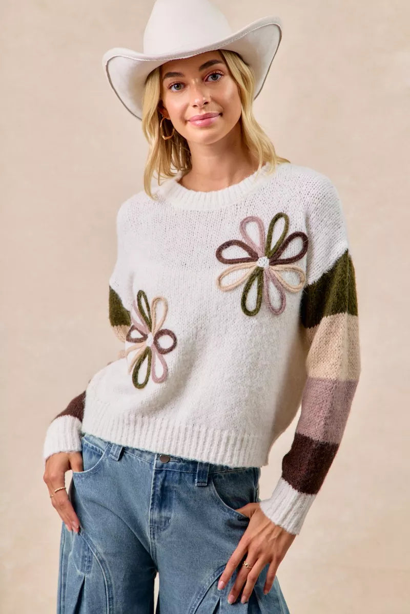 BiBi Flower Color Block Sweater - Sydney So Sweet
