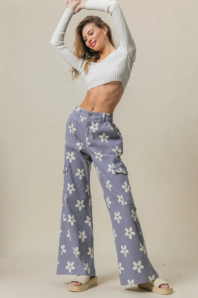 BiBi Flower Printed Side Pocket Wide Pants - Sydney So Sweet