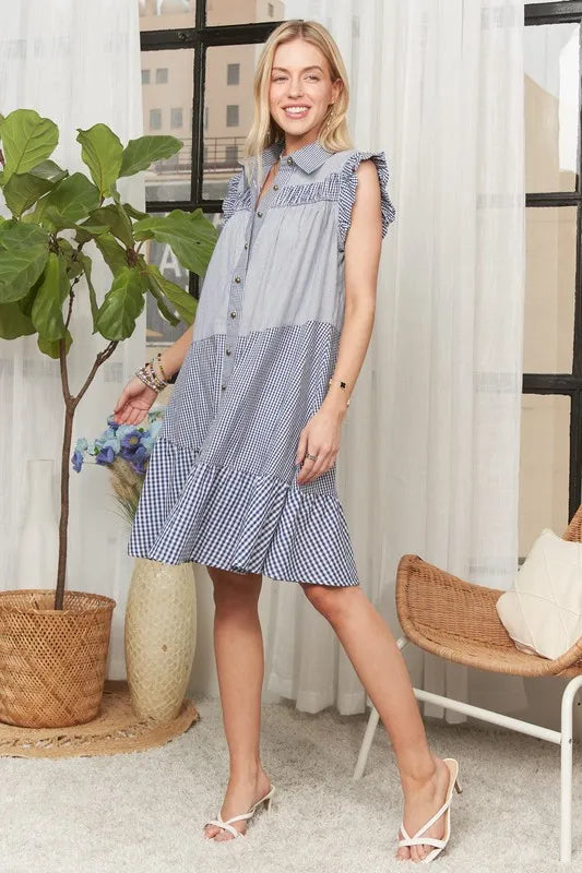 ADORA Button Down Textured Babydoll Dress - Sydney So Sweet