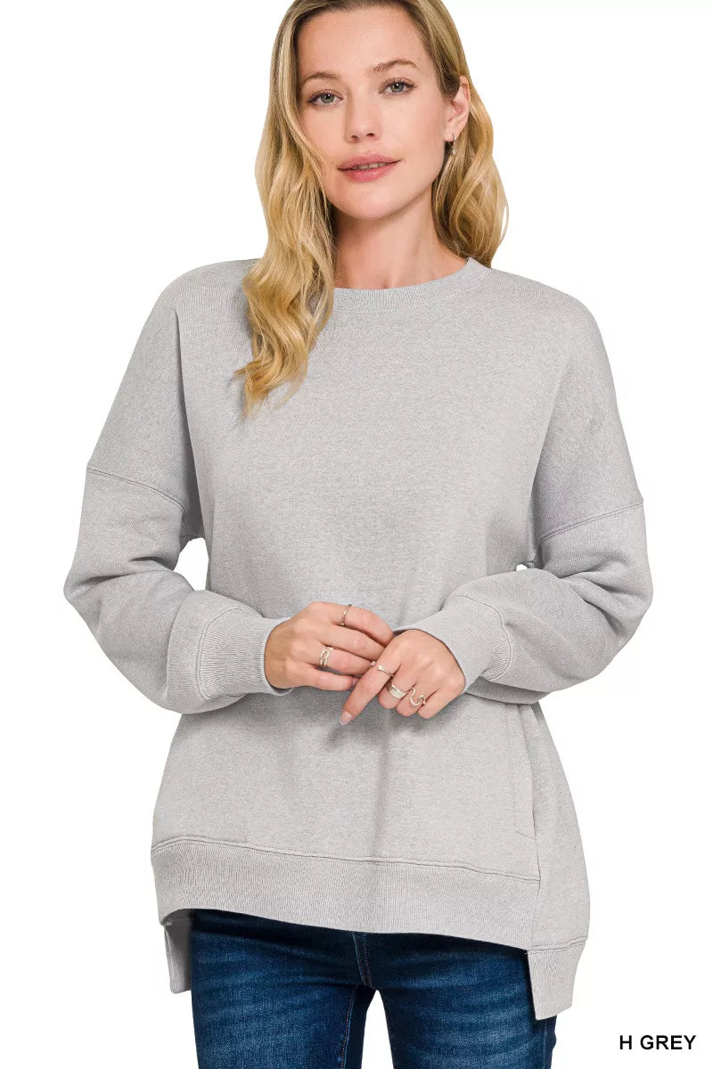 Zenana Full Size Fleece Hi-low Boyfriend Sweatshirts with Pockets Plus Size - Sydney So Sweet
