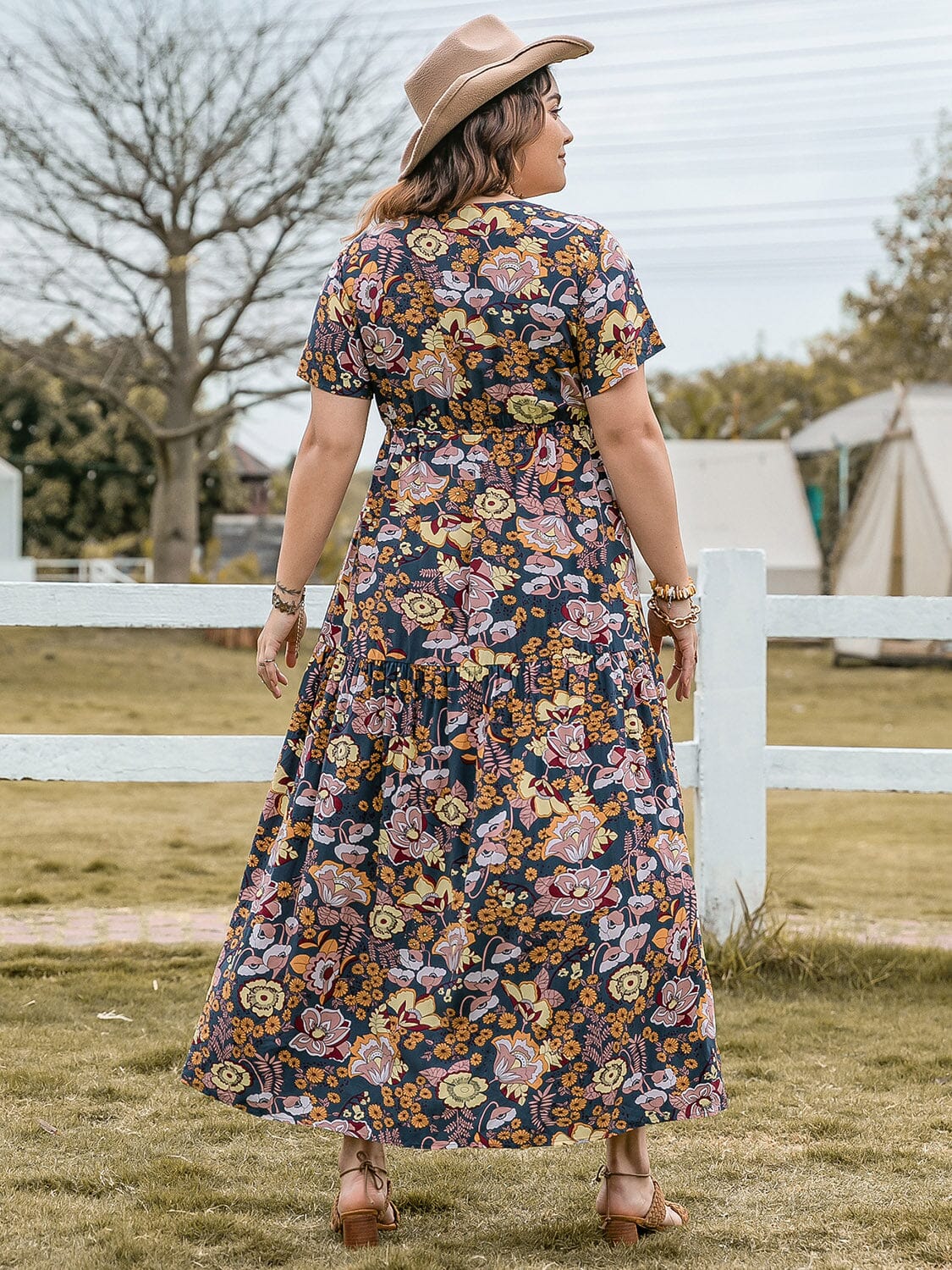 Plus Size Tied Printed Short Sleeve Midi Dress - Sydney So Sweet