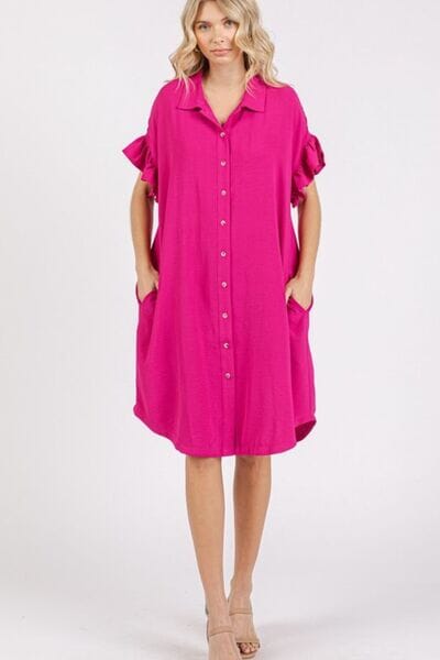 Mittoshop Button Down Flounce Sleeve Dress with Pockets - Sydney So Sweet