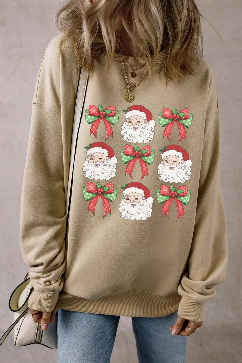 Santa Graphic Round Neck Long Sleeve Sweatshirt - Sydney So Sweet