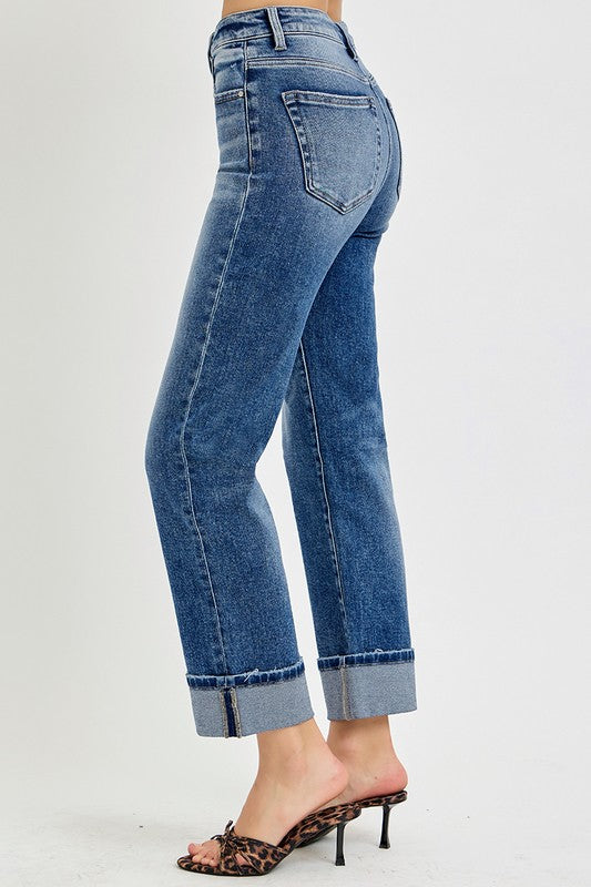 RISEN Full Size High Rise Crop Straight Roll Up Jeans - Sydney So Sweet