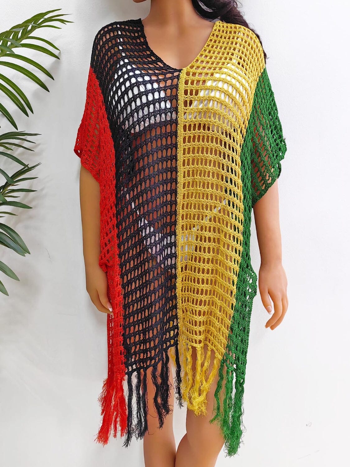 Fringe Color Block Scoop Neck Cover Up - Sydney So Sweet