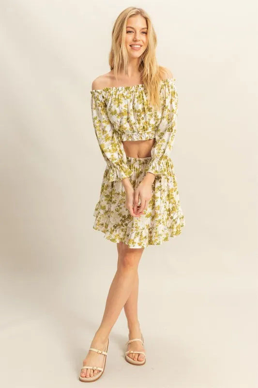 HYFVE Floral Off-Shoulder Flounce Sleeve Top and Skirt Set - Sydney So Sweet