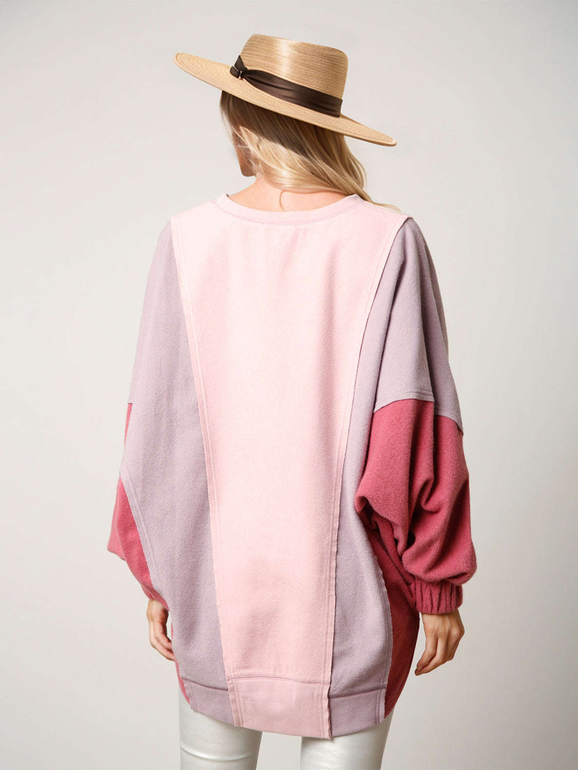 High-Low Contrast Notched Long Sleeve Sweatshirt - Sydney So Sweet