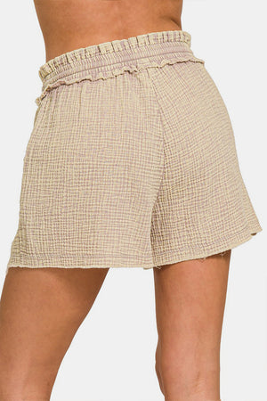 Zenana Washed Frayed Hem Drawstring Shorts - Sydney So Sweet