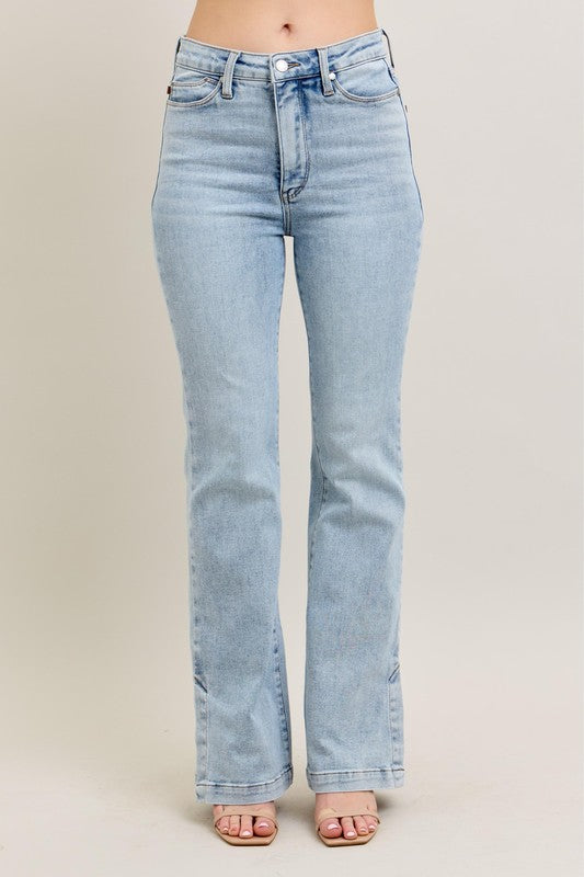 Judy Blue Full Size Tummy Control Vintage Wash Side Slit Slim Boot Jeans Plus Size - Sydney So Sweet