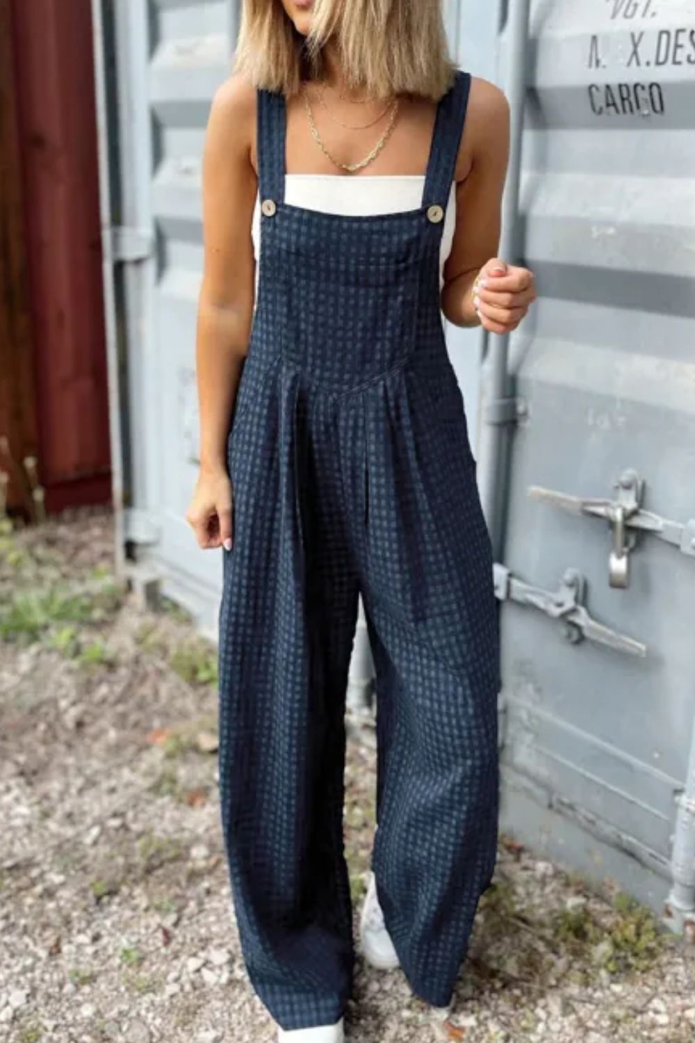 Plaid Wide Strap Wide Leg Overalls - Sydney So Sweet