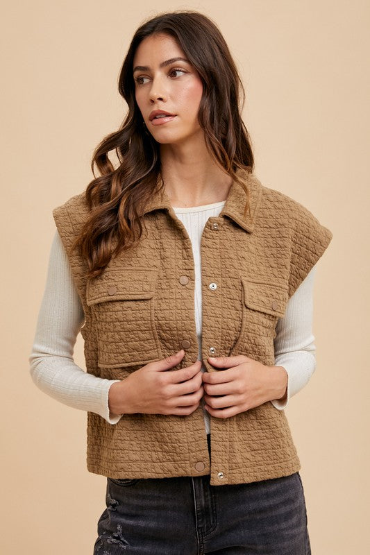 Annie Wear Puzzle Quilted Snap Down Vest Coat - Sydney So Sweet