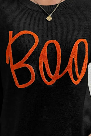 BOO Round Neck Long Sleeve Sweater - Sydney So Sweet