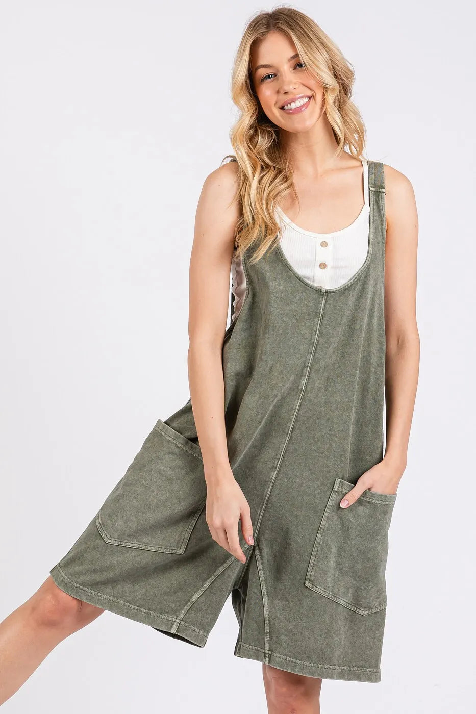 Mittoshop Low Scoop Neck Tank Washed French Terry Romper - Sydney So Sweet