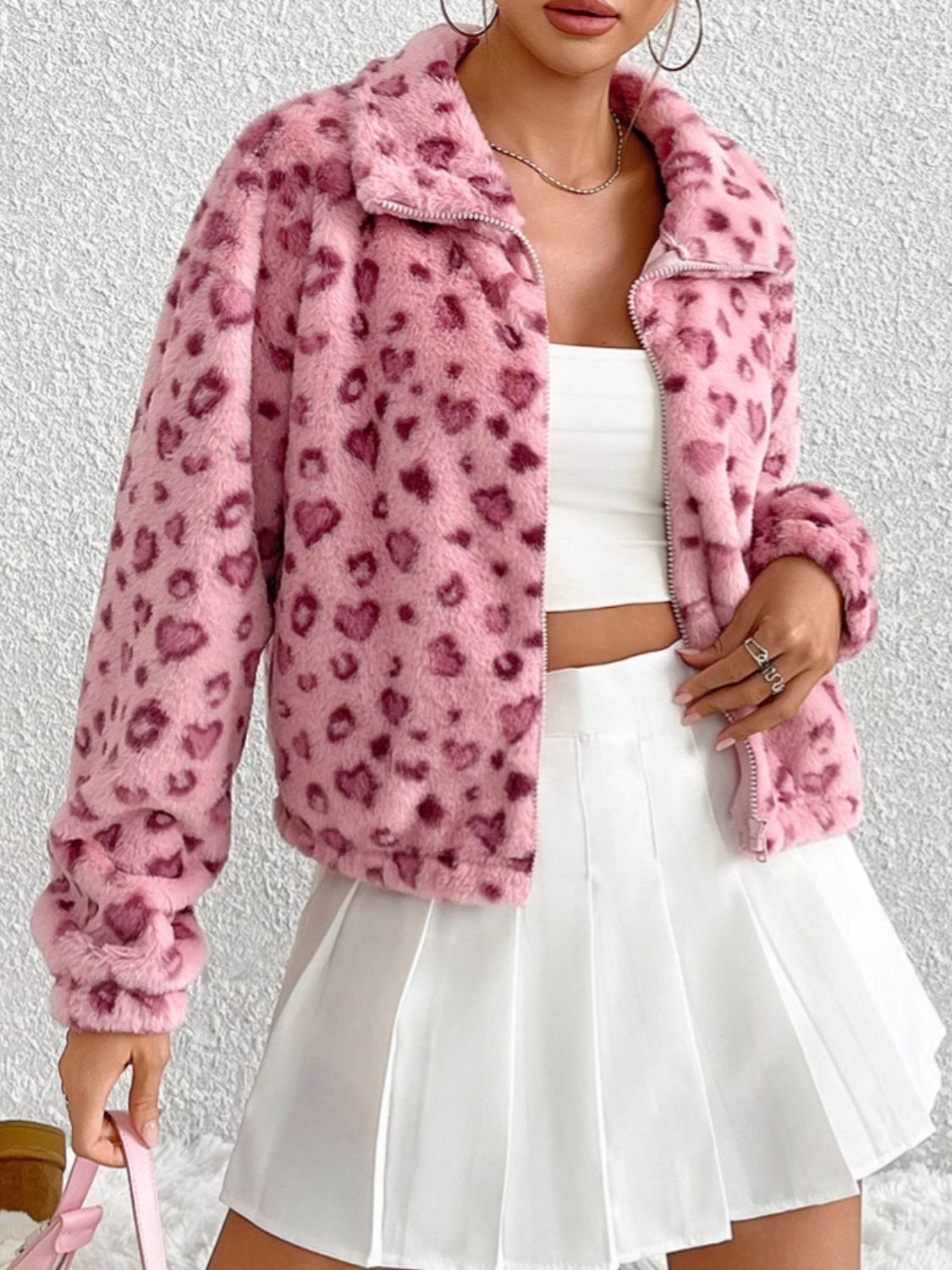 Leopard Zip Up Long Sleeve Furry Jacket - Sydney So Sweet