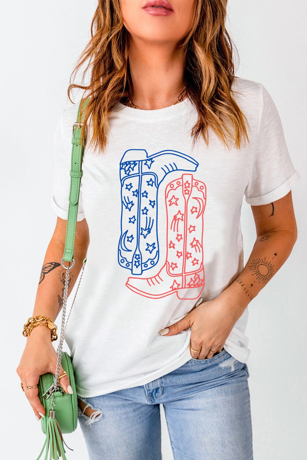 Boot Graphic Round Neck Short Sleeve T-Shirt - Sydney So Sweet