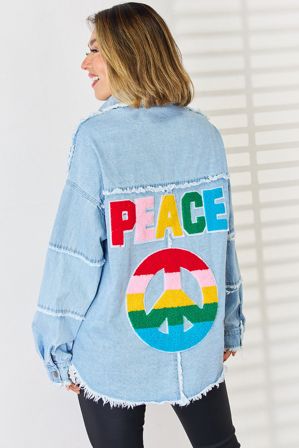 PEACE Raw Hem Dropped Shoulder Denim Top - Sydney So Sweet